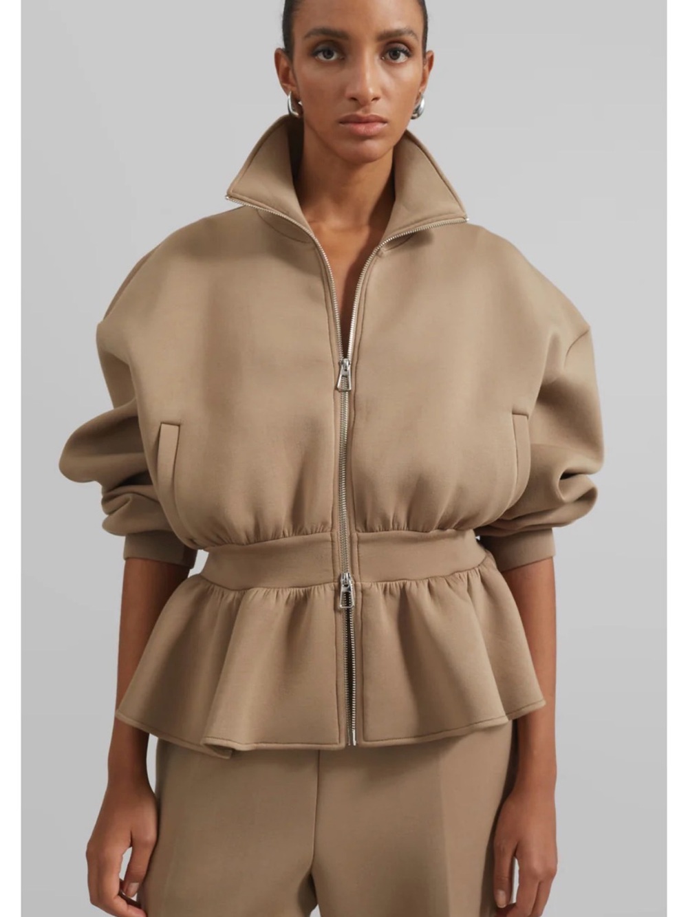 The Frankie Shop Sorelle Peplum Jacket in camel size medium